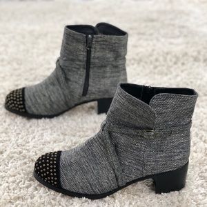 All Black Anthropologie Tweed Ankle Boots Studded
